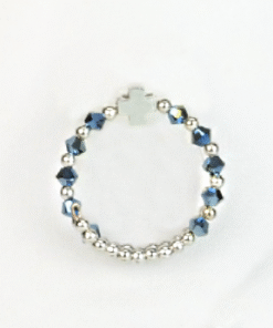 Anel Dezena Rosário em prata com cristal azul - ajustável