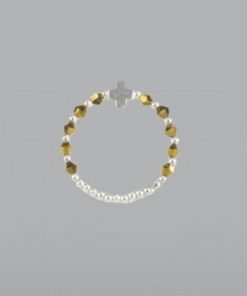 Anel Dezena Rosário em prata e cristal dourado - ajustável