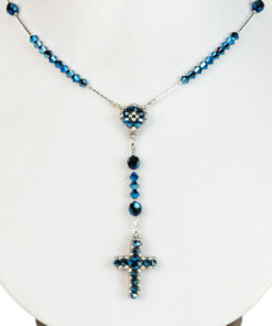 Colar Rosário em prata e cristal azul