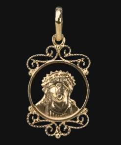 Medalha Cristo com Coroa de Espinhos Filigrana em Ouro - 16 mm