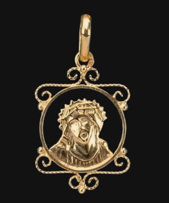 Medalha Cristo com Coroa de Espinhos Aberta Filigrana em Ouro - 16 mm