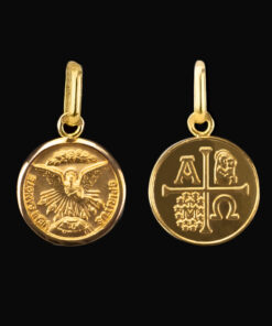 Medalha Espírito Santo com Alfa e Ômega em Ouro - 11 mm