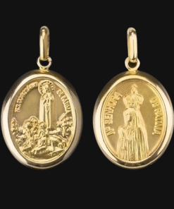 Medalha Nossa Senhora de Fátima Aparição com Busto Imagem Capelinha em Ouro - 20 mm