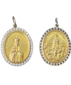 Medalha Aparição com Nossa Senhora Coroada dourada e em prata com Pedras – 24 mm