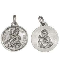 Medalha Nossa Senhora do Carmo e Sagrado Coração de Jesus em prata – 22 mm