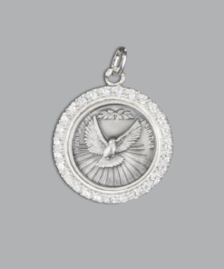 Medalha Espírito Santo e Alfa e Ómega em prata com Pedra – 22 mm