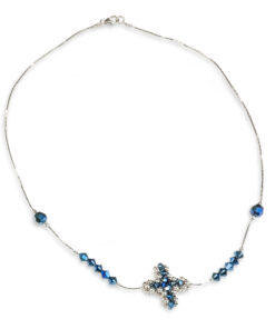 Colar dezena Rosário em prata e cristal azul