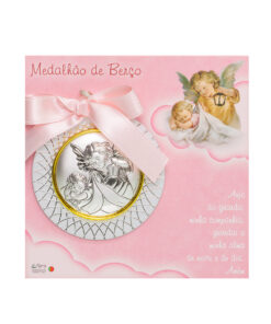 Medalhão de Berço rosa com Anjo da Guarda